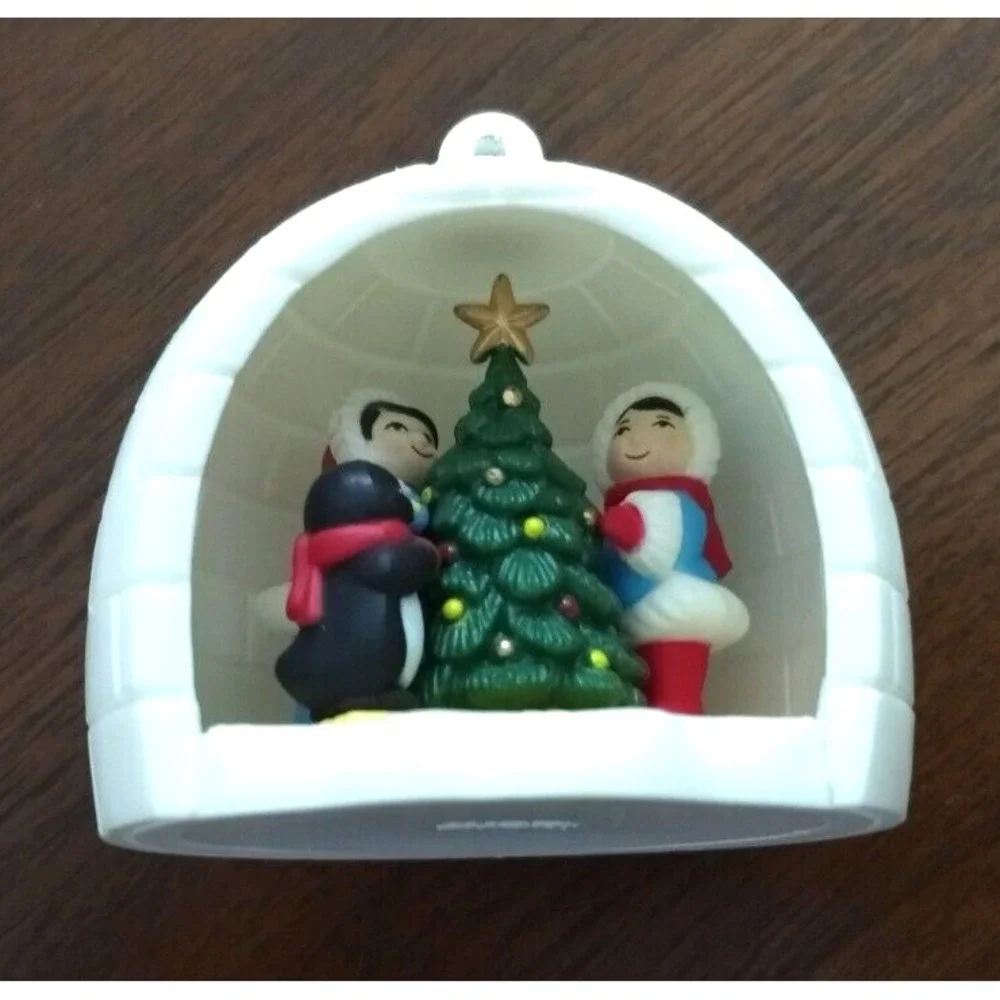 AVON  Winter Fun Christmas Ornament 1983 Eskimos & Penguin in Igloo w/ Orig. Box